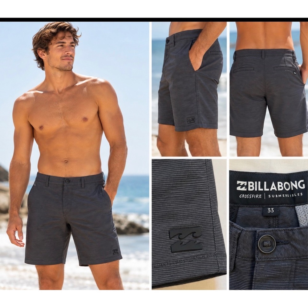 Billabong Crossfire Submersibles Hybrid Shorts Mens 33 Gray Heathered Chino